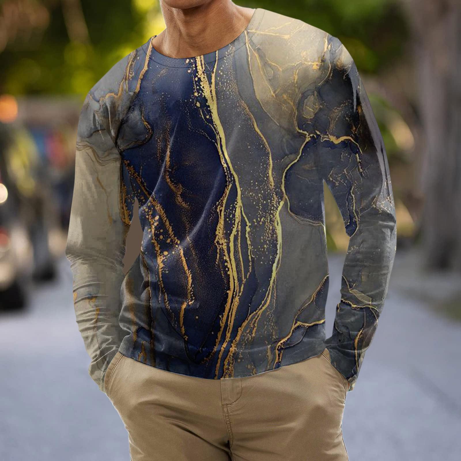 Муж. Футболка Графика Абстракция Шея Одежда Одежда На открытом воздухе Длинный рукав С принтом Модельер Винтаж L темно-фиолетового