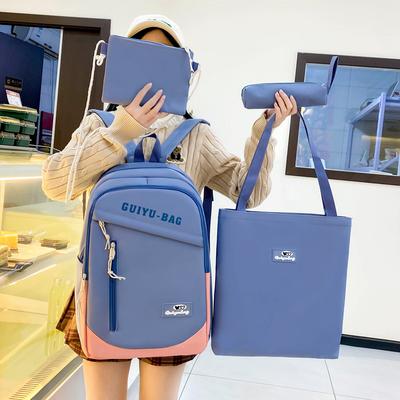 Four Piece Set of Fashionable Female Students Junior High School Students School Bags Large Capacity High School Students Backpack Men Backpacks