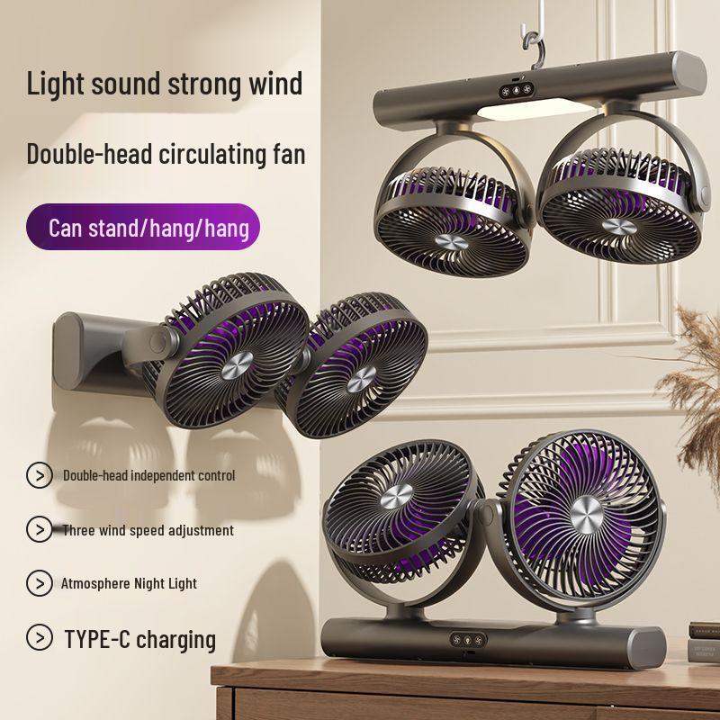 2026 Dual-Head USB Standing Desk Fan with Digital Display & Quiet Operation for Dorms