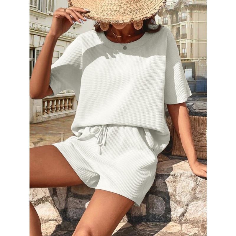 Summer Women Shorts Short Sleeve Tops Dressy Batshirt Suit Fashion Shorts Two Piece Set Casual Suit