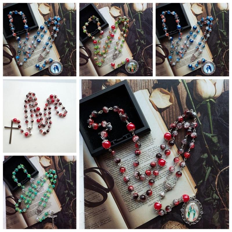 Catholic Necklace Mary Blessing Rosary Prayer Religious Necklace Rosary Beads