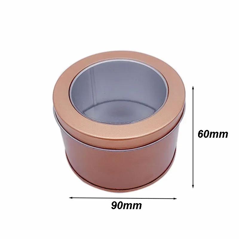 12Pcs Round Metal Tin Box Clear Window Iron Storage Box Tea Food Jar Candy Cake Boxes Jewelry Cream Cosmetic Container Empty Pot