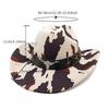 Cow Print Western Cowgirl Hat for Women and Men Fashion Wide Brim Sun Protection Felt Dress Hats with Band Panama Jazz Caps