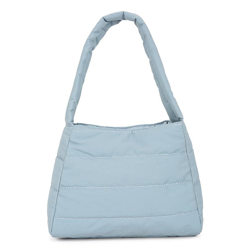 

2025 Fall New Fashion Small Fresh Nylon Shoulder Bag Simple Casual Lightweight Solid Color Armpit Bag небесно-голубой