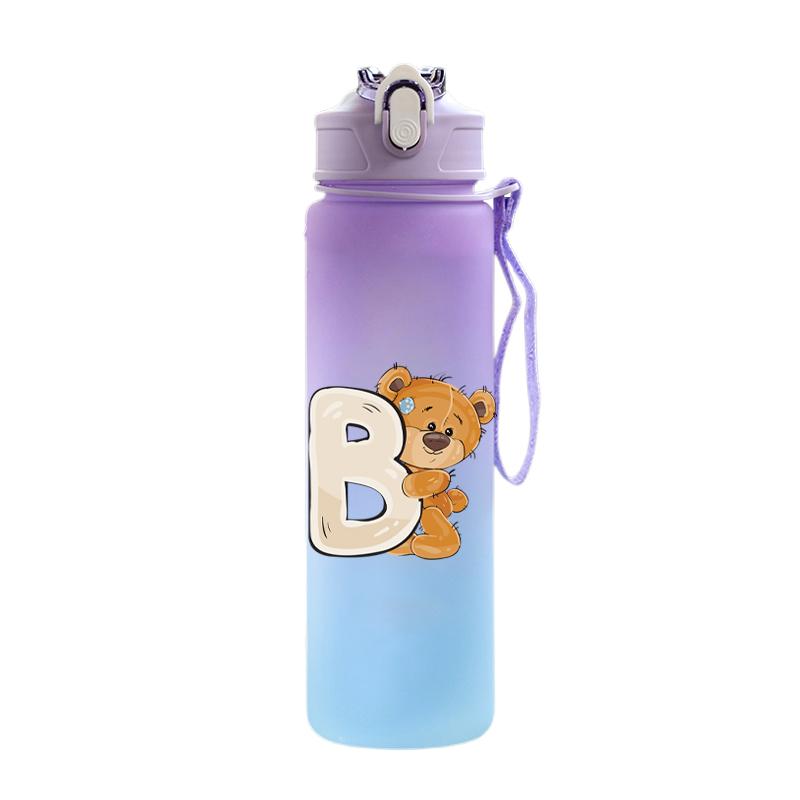 Cartoon Letter Printed Lovely A-Z 750ml Water Bottle Large Capacity Drinking Cup Portable Outdoor Sports Water Cup Children Gift