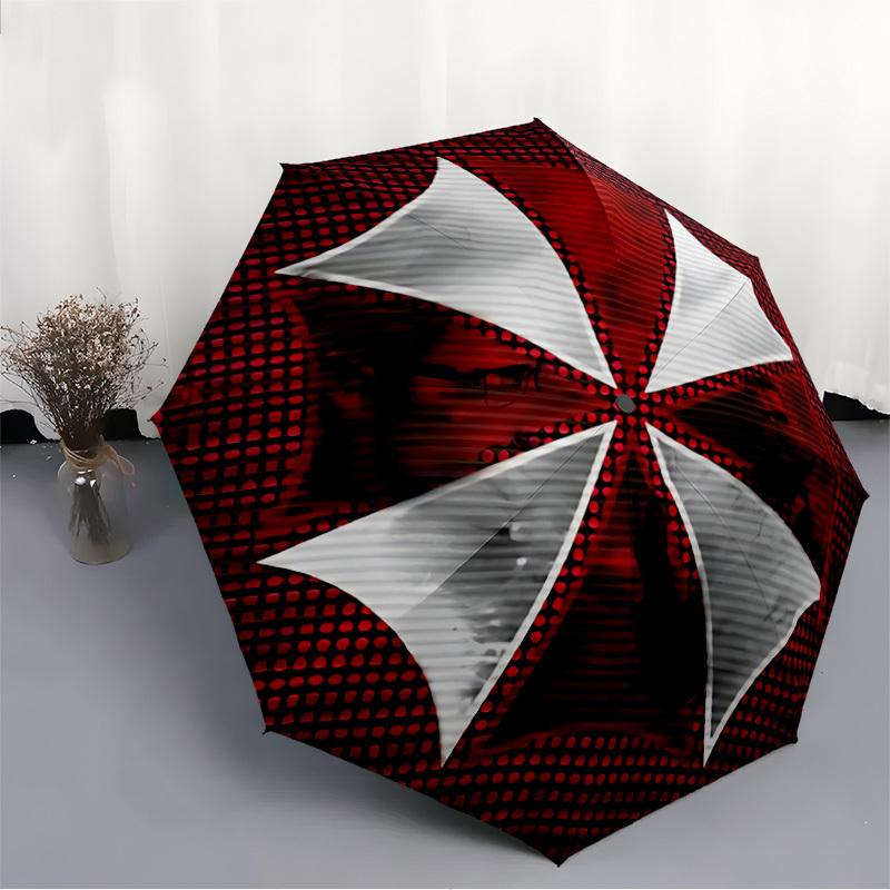 1pc Resident Evil Umbrella Corporation Auto Open/close, 8-Rib Iron Frame, Compact Folding Umbrella All-Season Portable Umbrella for Travel, Commute