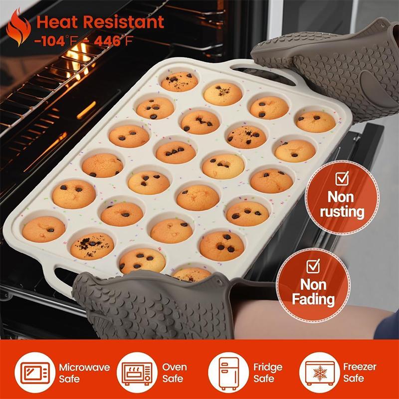 24-Cup Nonstick Mini Muffin Pan, Silicone Mold with Metal Reinforced Frame for Easy Release, Dishwasher Safe Baking Tray