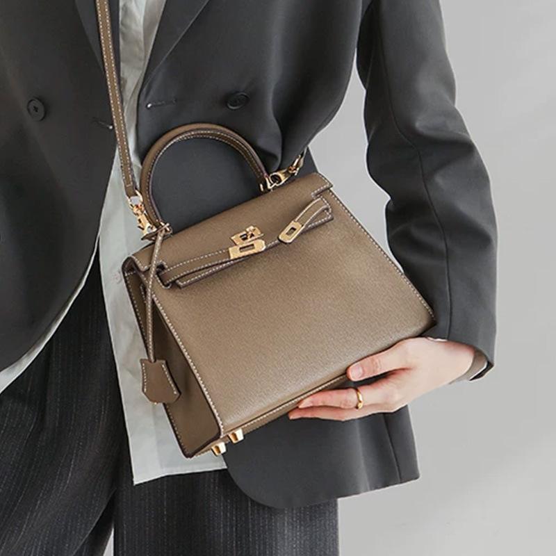The Second Generation Kelly Bag Palm Pattern Cowhide Shoulder Bag Women's Leather Versatile Commuter Messenger Portable Kelly Bag