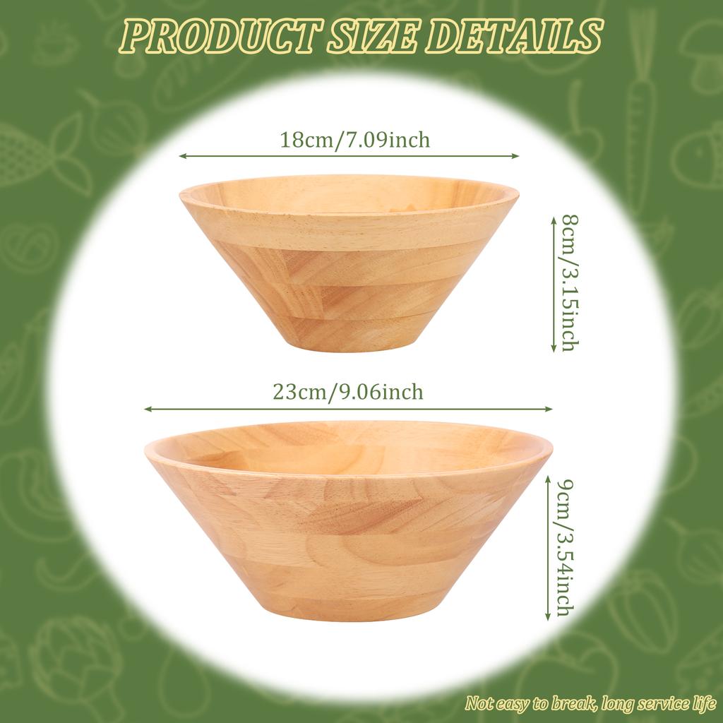 2Pcs Wooden Salad Bowl Multipurpose Dessert Fruit Snacks Bowl Medium Large Size for Bread Instant Noodles Pasta Fruit Bowls