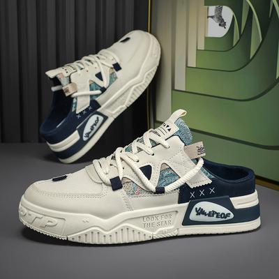 Sapatos casuais masculinos verão respirável sola grossa confortável meio chinelo fundo macio antiderrapante um pé chinelo fechado