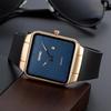 Square Men's Watch Leather Band Black Simple Slim Stylish Waterproof Business Casual Rose Gold Blue