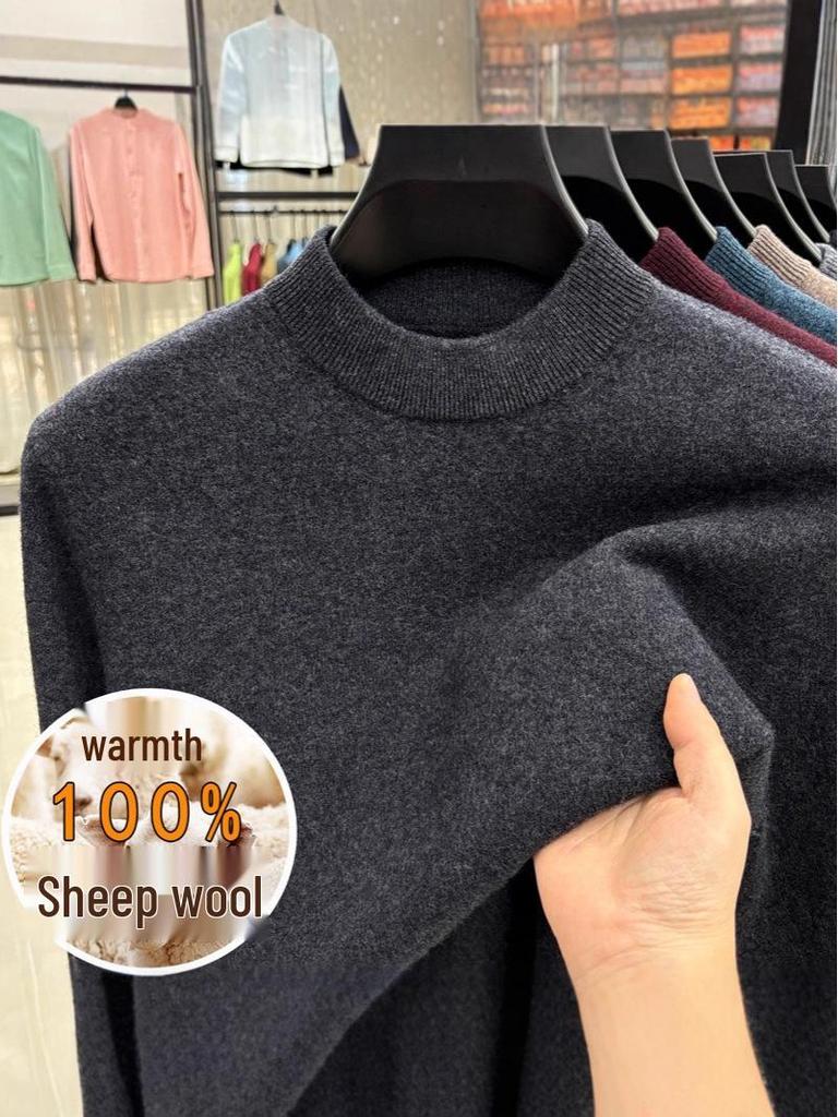 Men's High Neck 100% Pure Wool Sweater - Autumn & Winter Casual Knitwear