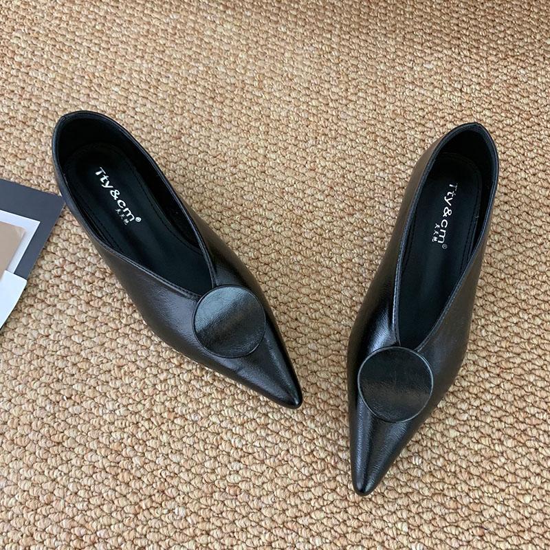 

Модная обувь с острым носком, женские слипоны, балетки, женские шлепанцы, модные неглубокие женские балетки, новинка весны-лета 2025 года 35 чёрный