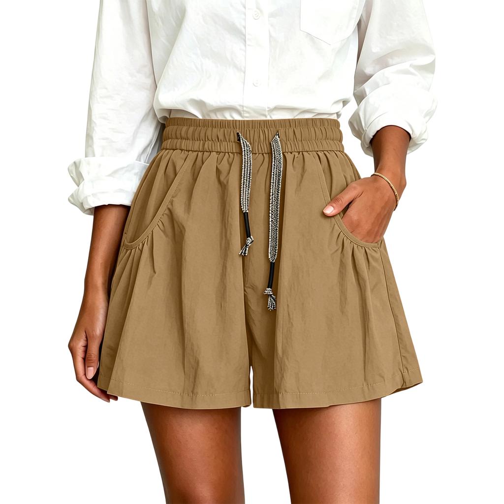 Women’s Loose Fit Lightweight Drawstring Shorts with Pockets Elastic Waist Relaxed Fit Summer Casual Skirt Pants for Everyday Wear