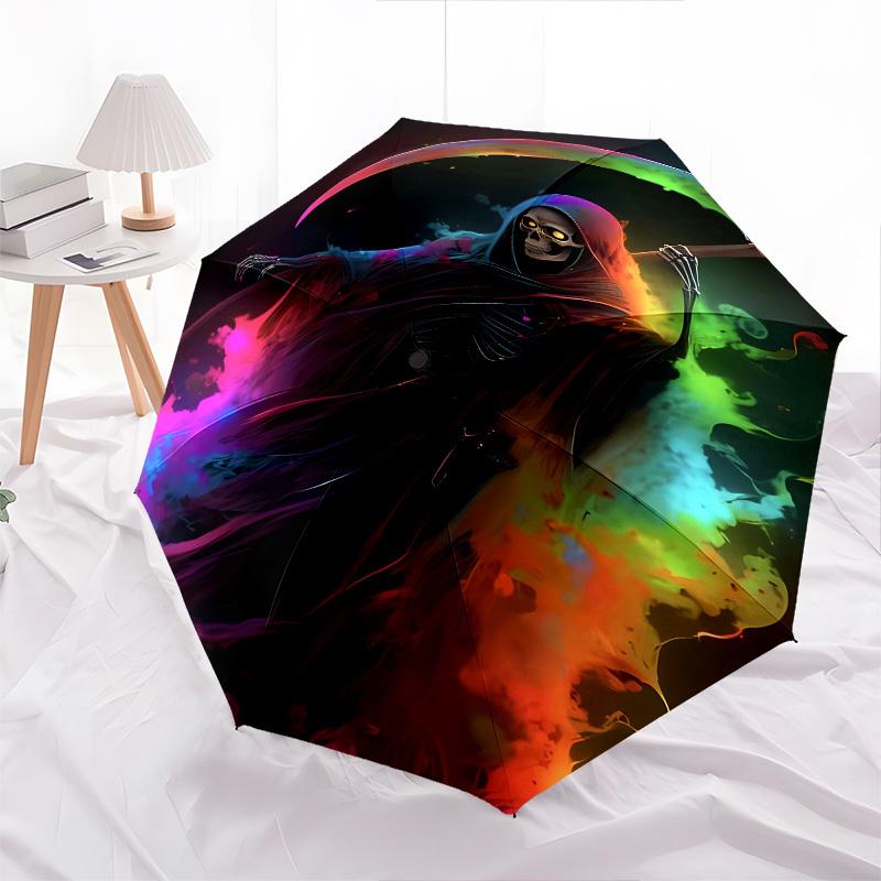 Grim Reaper, Colorful- Automatic Umbrella, Four Seasons Portable Folding Umbrella, Suitable for Men and Women, Travel, Daily Compact Umbrell