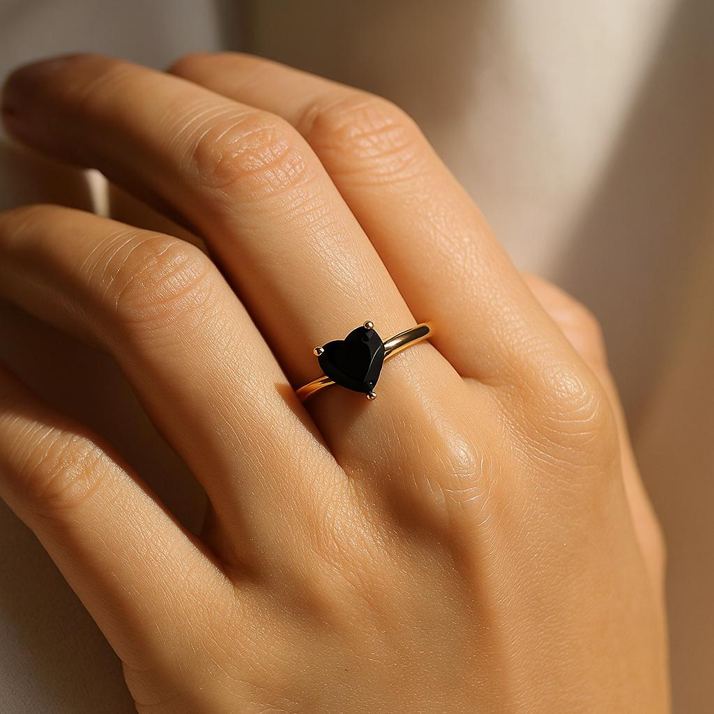 Heart Black Onyx Gold Plated Ring for Women – Bold Elegant Jewelry