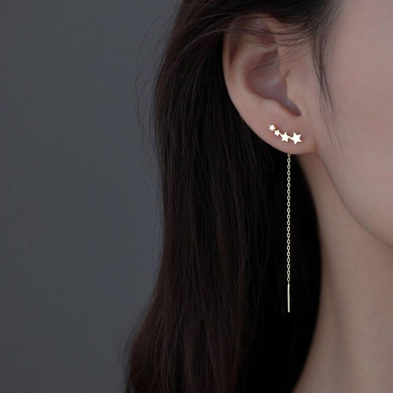 925 Sterling Silver Star Long Tassel Earrings for Women Wedding Party Jewelry New Arrival