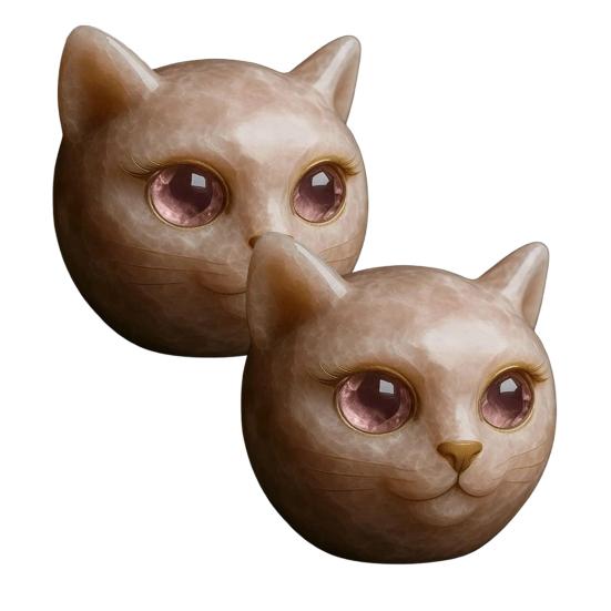 Handmade Cat Stone Imitation Crystal Cat Head Sculpture Resin Healing