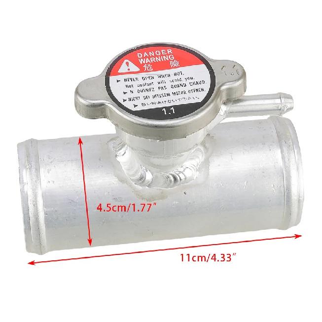 1-3/4" 45mm Universal Car Silver In Line Radiator Hose Filler Neck with Cap Aluminum