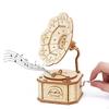 3D Wooden Puzzle Gramophone Mechanical Building Kits Hand Crank Music Box Engraved for