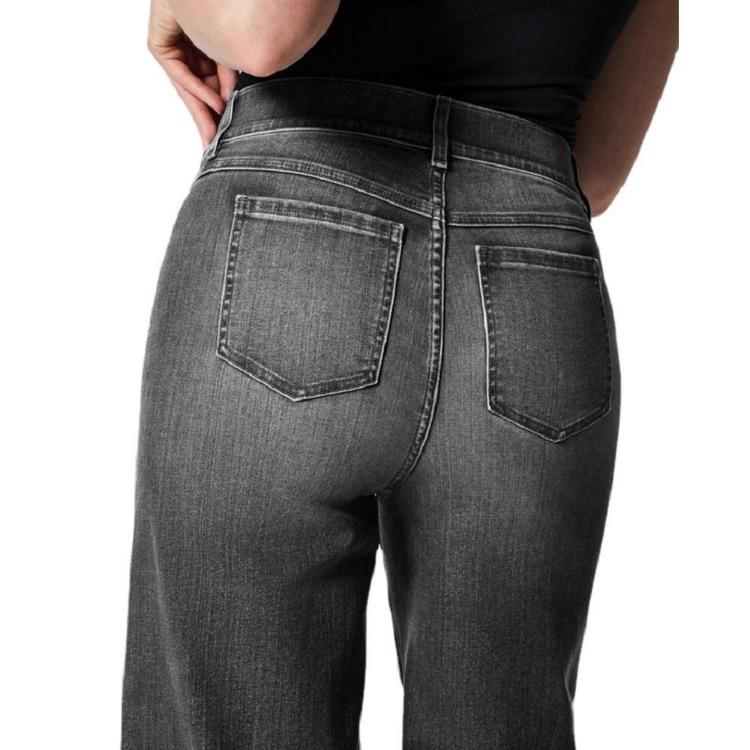 Women Stretch Denim Jeans High Waist Elastic Wide Leg Trousers Casual Long Pants Ladies