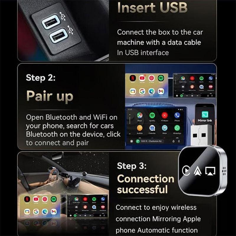 Mini Screen Mirroring Adapter for iPhone Upgraded Wireless 3-in-1 Carplay Auto Airplay Cars Accessories GZW