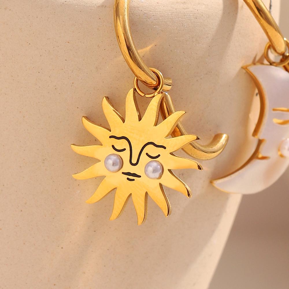 MamacitaSlay Creative 316L Stainless Steel Shell Pearl Sun Moon Earrings Waterproof Jewelry Women's 18K Gold Plated Earrings
