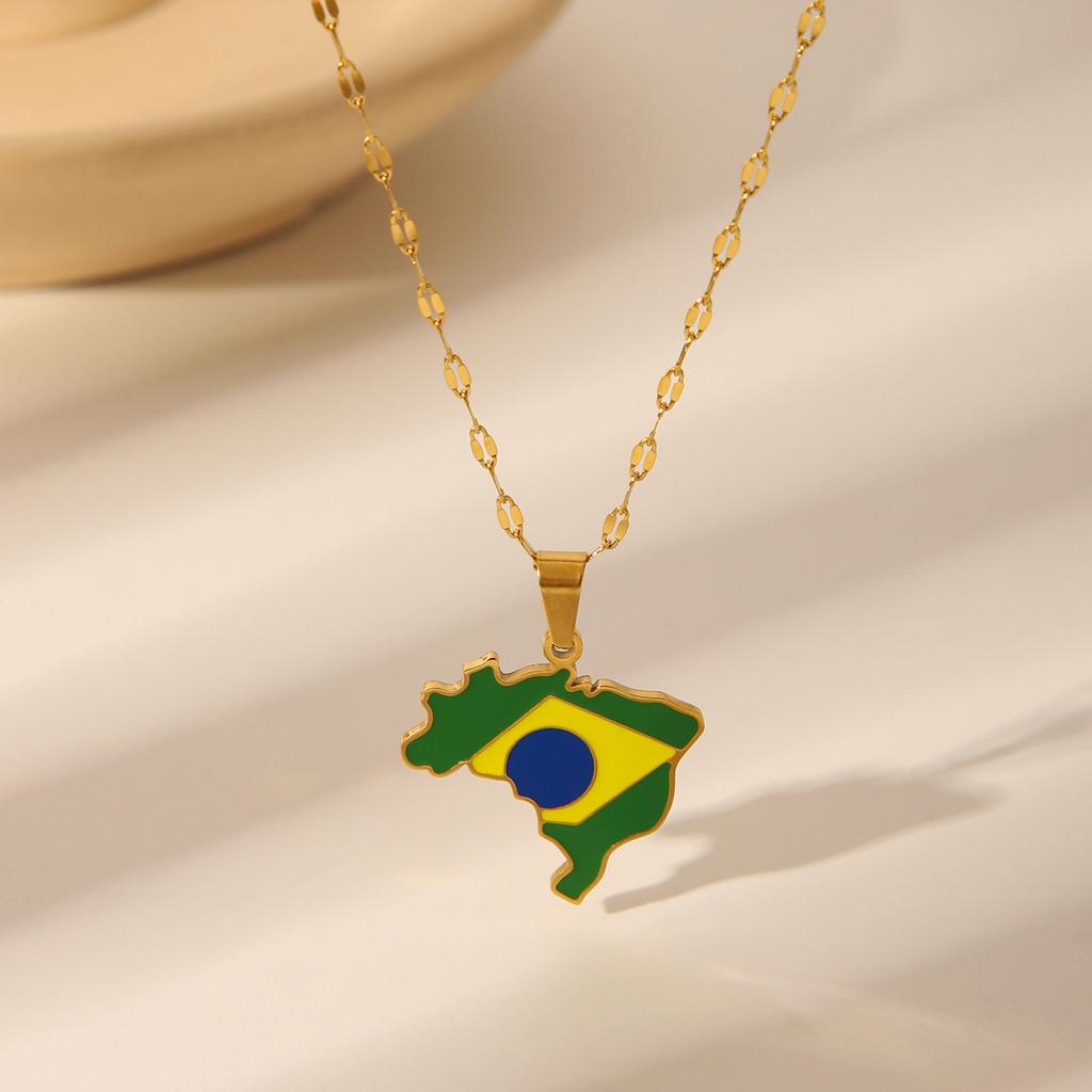 Hot Selling Creative World Maps Venezuela Dominican Paraguay National Flags Stainless Steel Jewelry Necklace Pendant