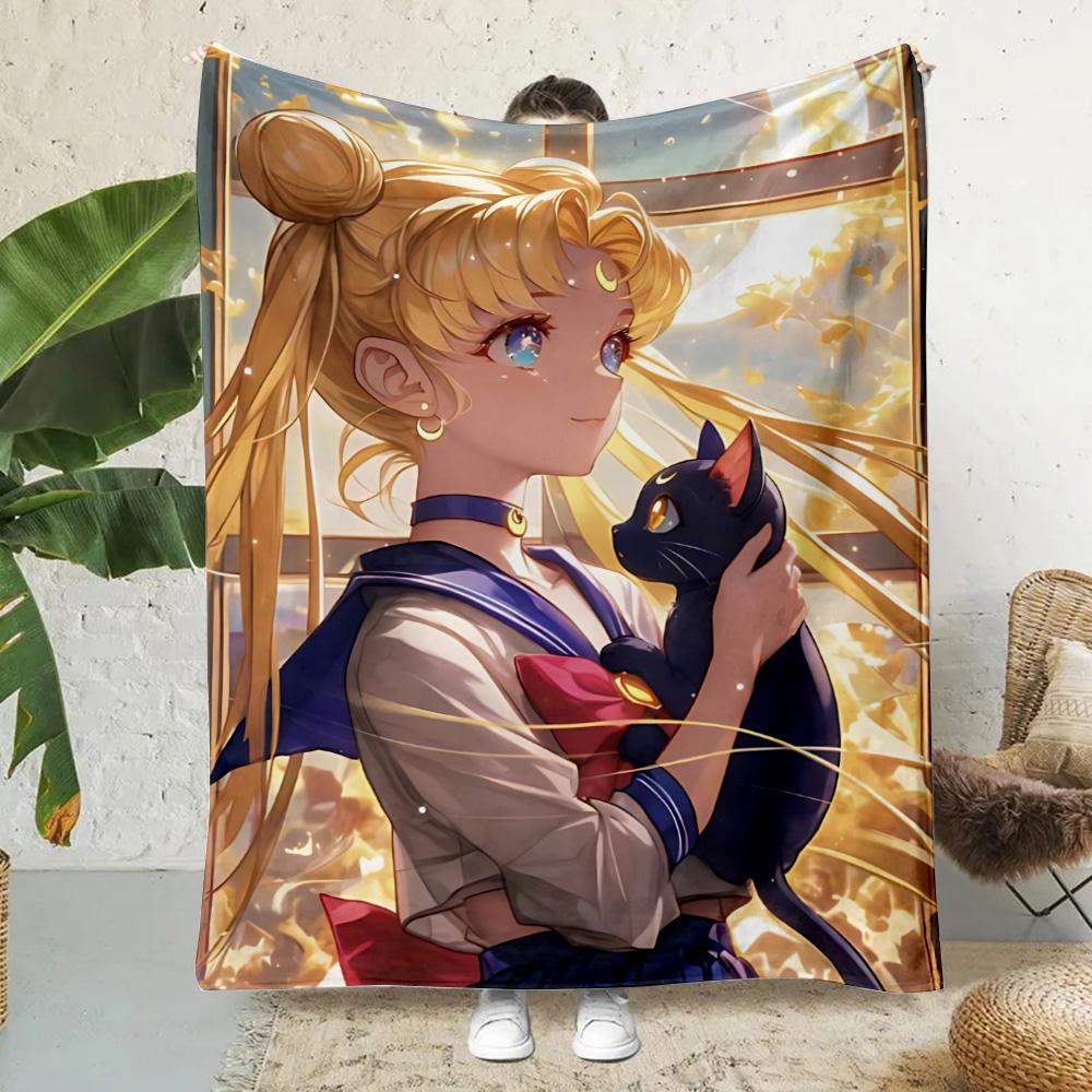 Anime Cartoon S-Sailor Moon Printed Blanket Picnic Blankets Warm Blanket Soft and Comfortable Blanket Home Travel Birthday Gift