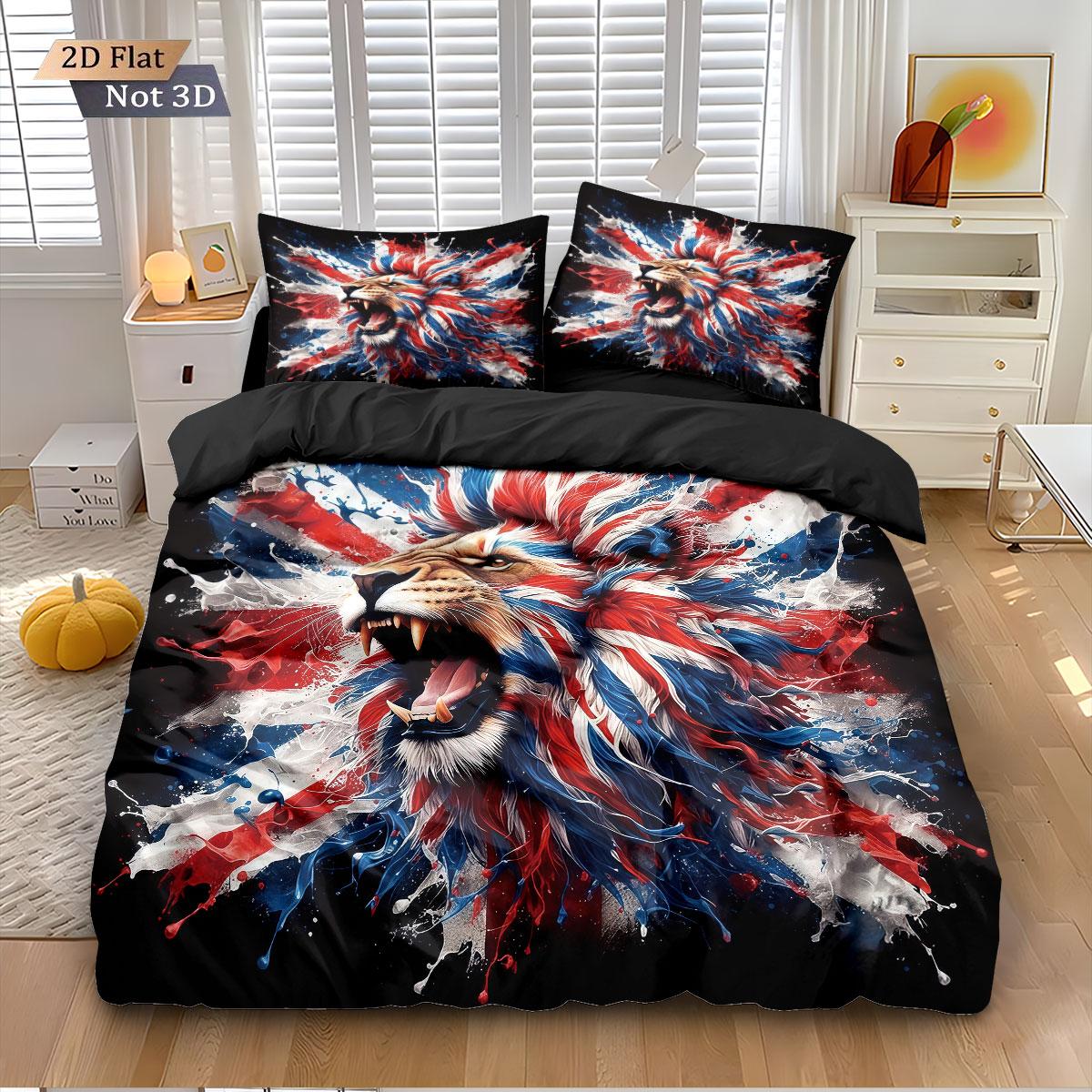 

Comforter 3Pcs Fierce Lion Color Clash Grid Printed Core Free Down Multi Size Bedding Decoration Bedrooms Machine Washable Comforter (quilt)-EU Single(135*200cm)3pcs