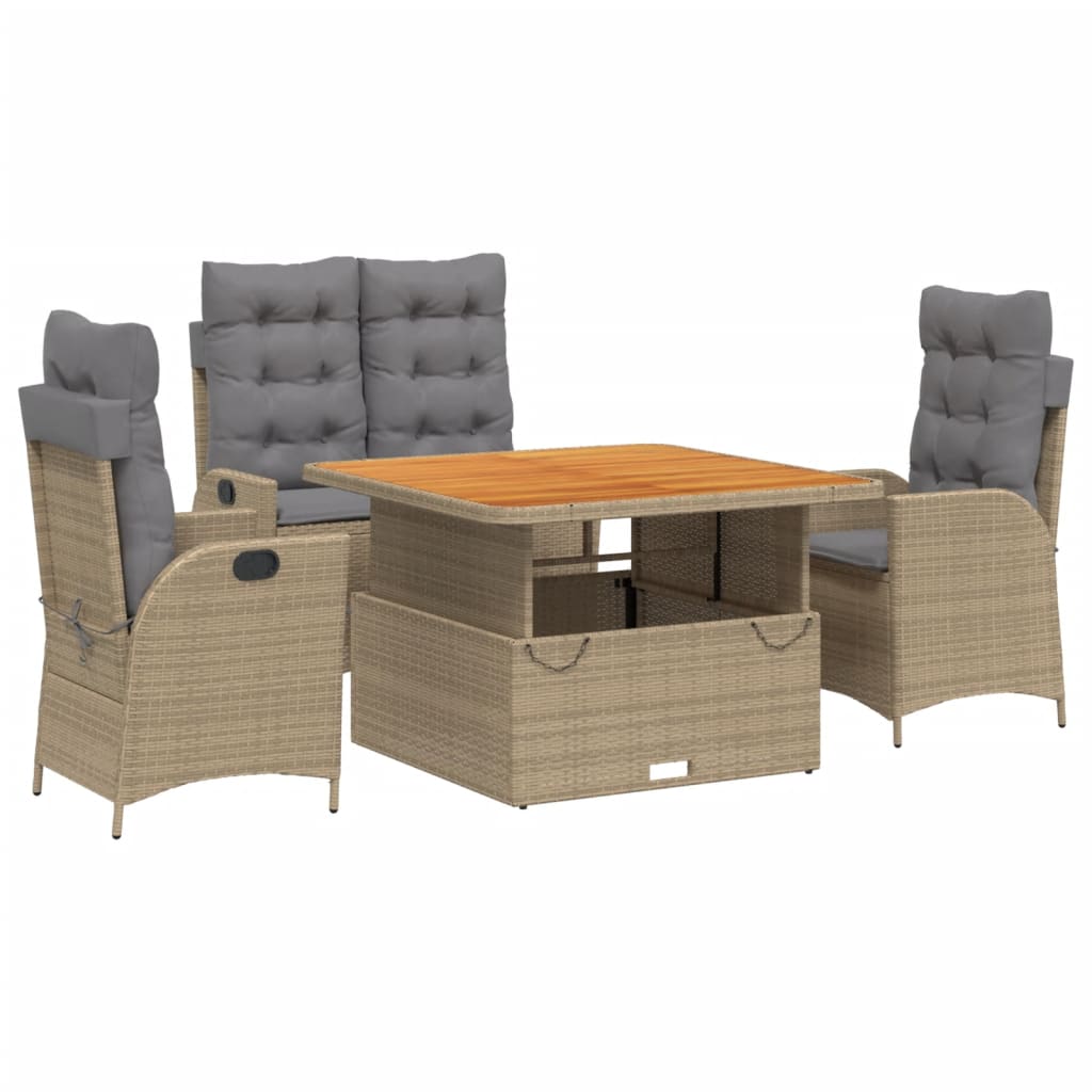 Vidaxl 4-Cz. Garden Furniture Set With Cushions, Beige, Poly Rattan