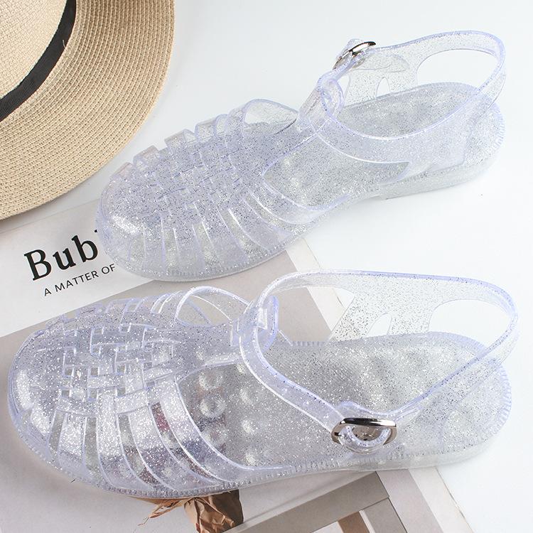 Heli Shark Summer Baotou Women's Sandals New Fashion Hollow Outer Wear Beach Women's Shoes Flat Heel Casual Flat Sandals