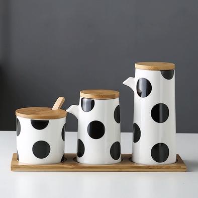 marble Ceramic Gravy Olive Oil Pot set Soy Sauce Vinegar Seasoning Can Oil Bottle Kitchen Cooking Tools Storage Bottles set