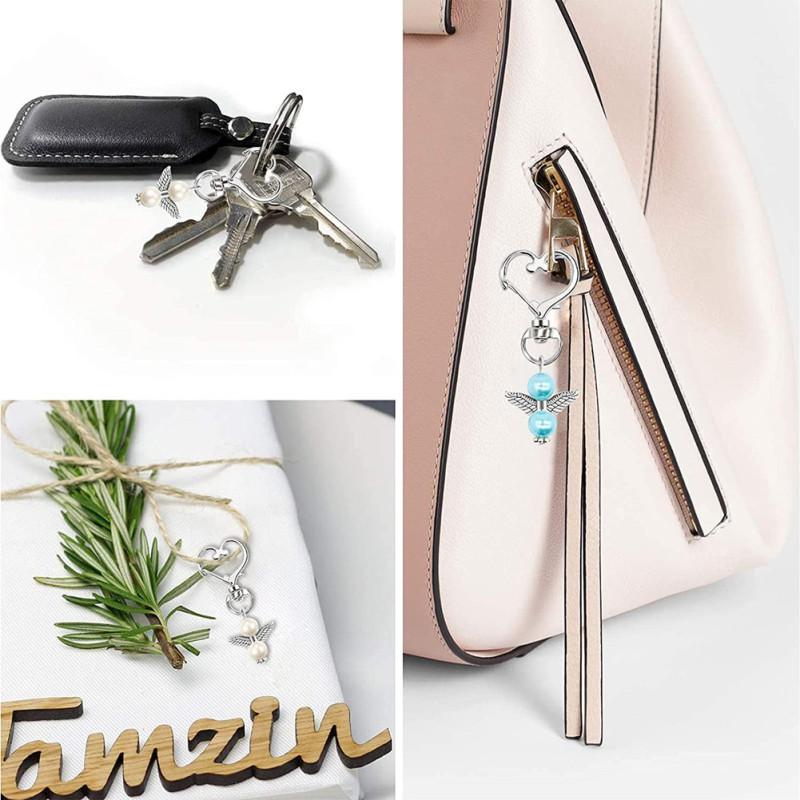 20 Sets Wedding Gift  Box  Decor  Set, Metal Guardian Angel Keychain Pendant+organza Bag+tag Suit,