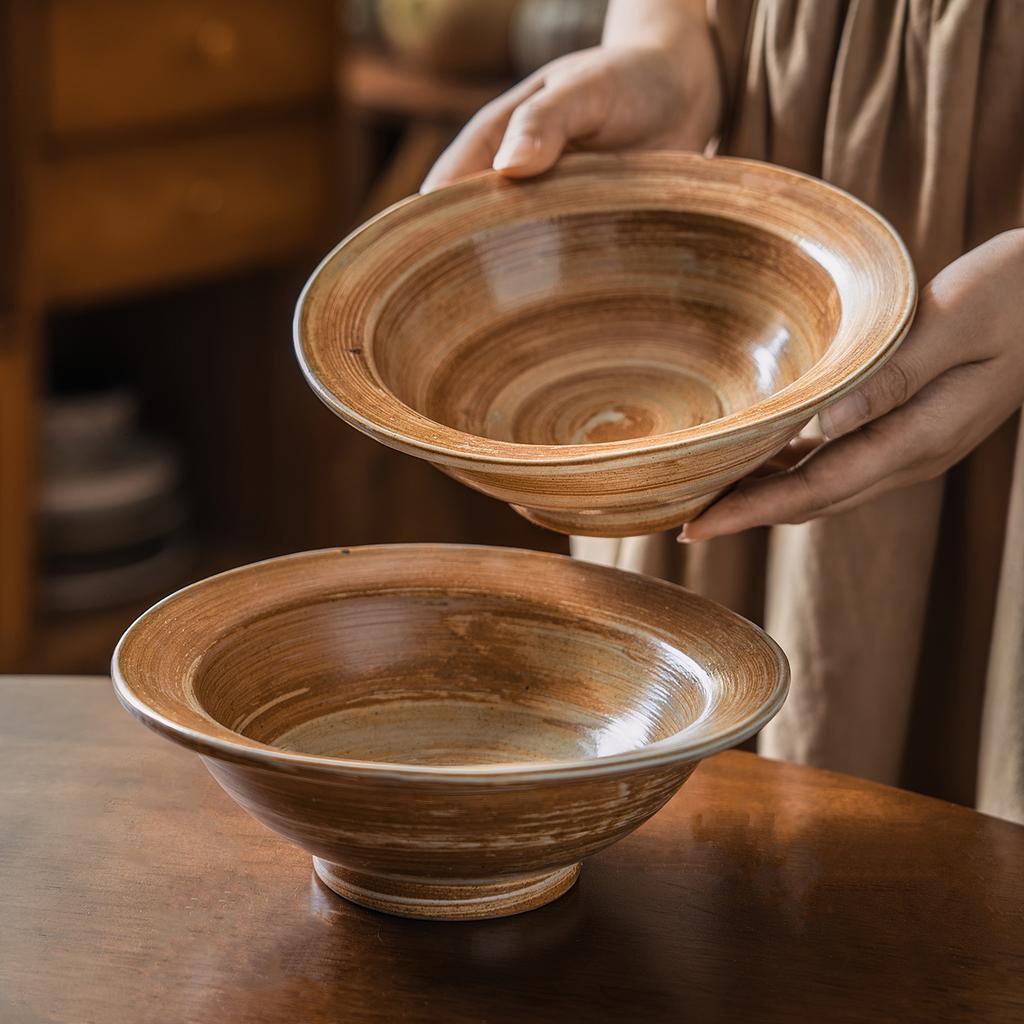 Retro Niche Straw Hat Bowl Home Restaurant Japanese Noodle Bowl Coarse Pottery Tableware Bowl Vegetable Bowl Big Soup Bowl Salad Bowl