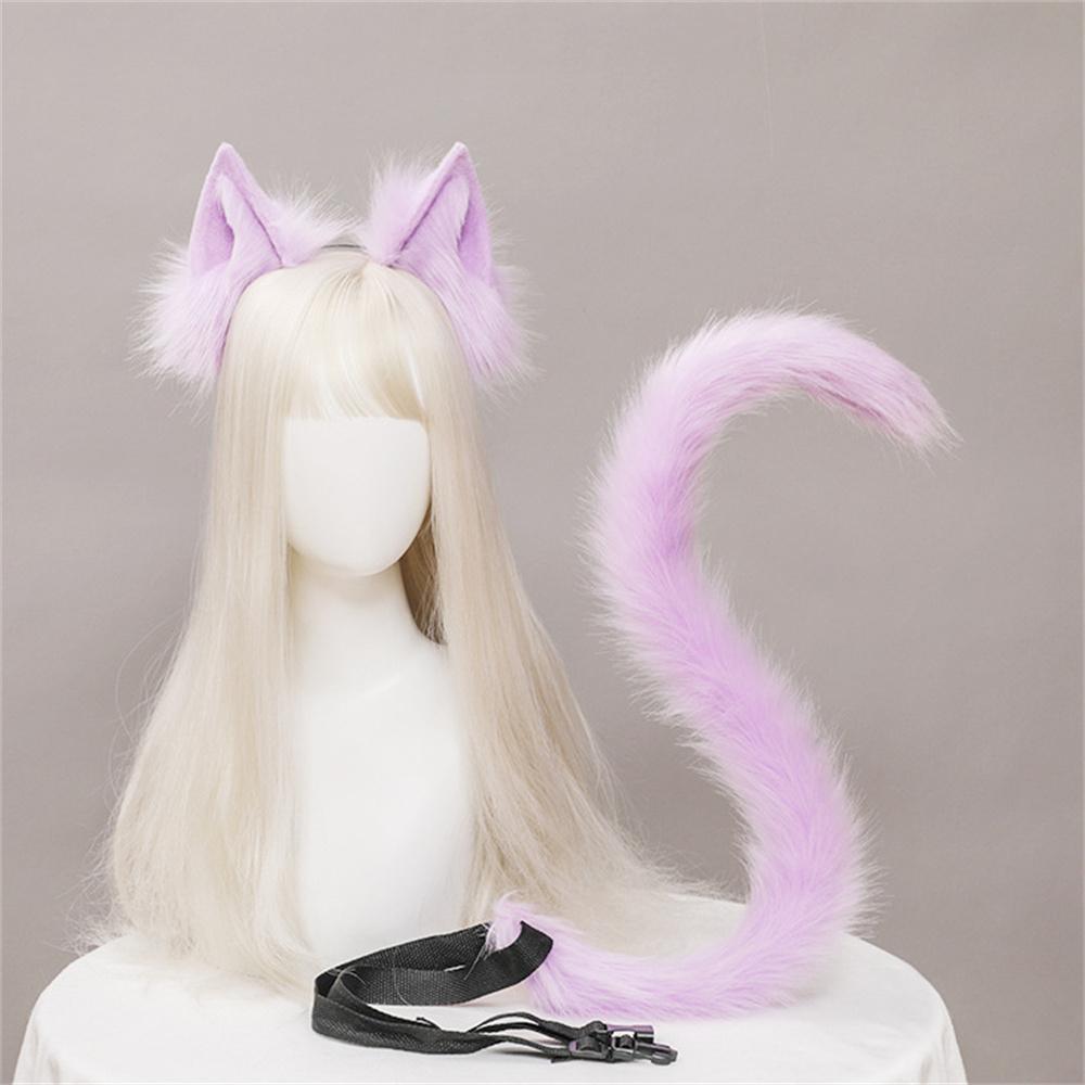 2Pcs/Set Plush Cat Ears Tail Set Realistic Lolita Headband Cat Tail Cosplay Props Hand-Made Simulation Animal Ears