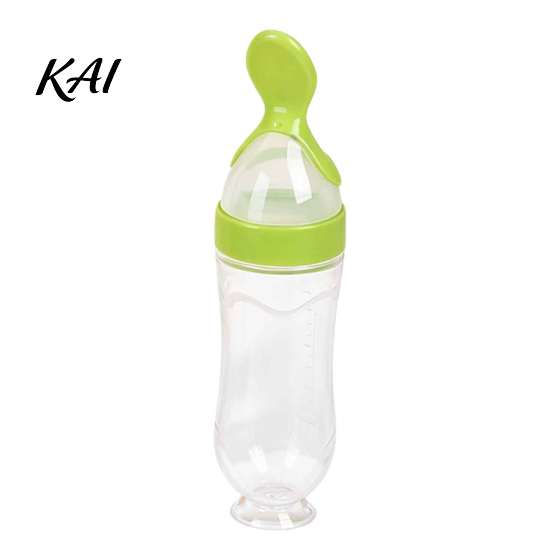 BPA Free Food Grade Silicone Baby Squeeze Spoon, Single-handed Rice Cereal Bottle with Feeder Flow Control, Easy Clean Dispensing Spoon