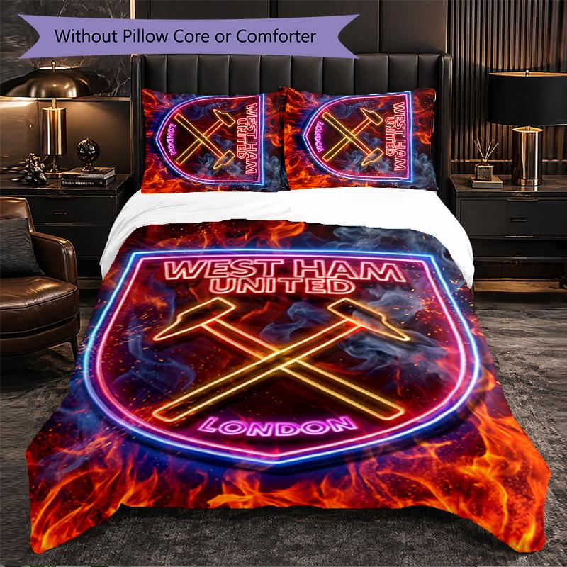 West Ham United Football 3 Piece Bedding Set Soft Duvet Cover Set with Pillowcases Printed Bedroom Decor Set for Home
