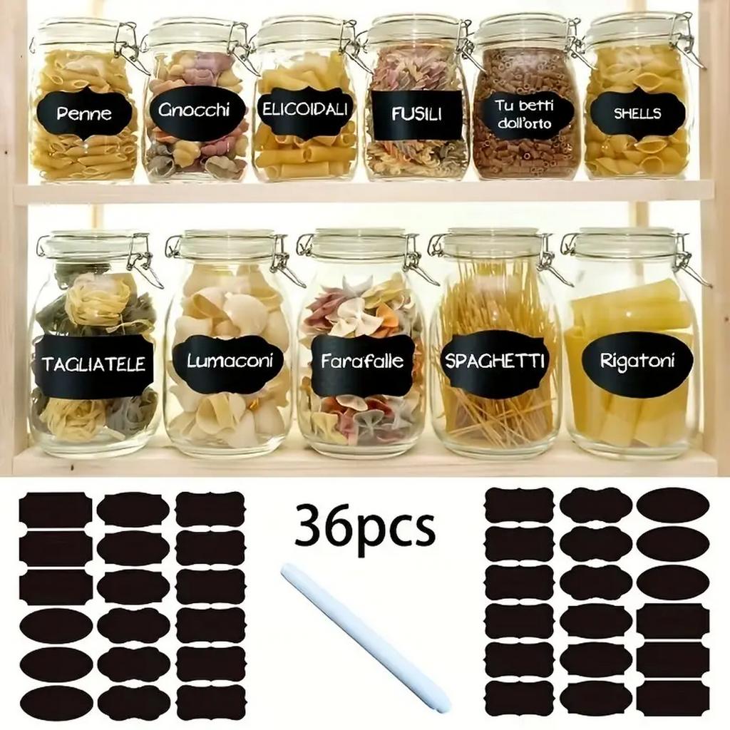 Reusable Waterproof Blackboard Sticker Labels with Self-Adhesive Pen Included for Food Storage Containers Spice & Cheese Markers