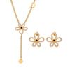 Women's European American Flower Zircon Earrings Necklace Jewelry Set Titanium Steel Plated 18k Gold Color Earrings