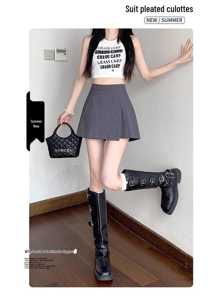 Irregular Pleated Midi Skirt - Women's High Waist Slimming A-Line Skort (Summer 2025)