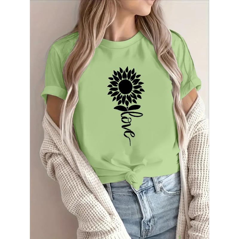 Women's Short Sleeve Crew Neck T-Shirt - Spring Summer Casual Blouse Suitable for Warm Weather, Opaque Round Neck Top with Minimalist Letter