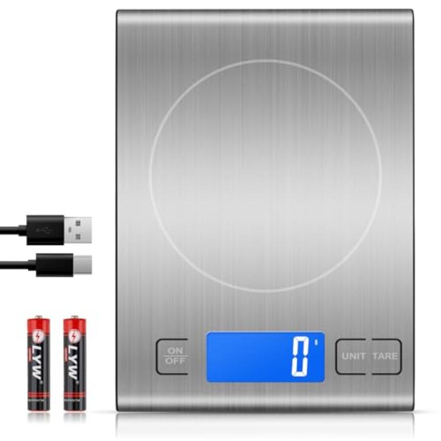 

33lb Rechargeable Food Scale 304 Stainless Steel Digital Kitchen Scale with 3 Buttons Weight Grams and Ounces for Baking Cookin United States