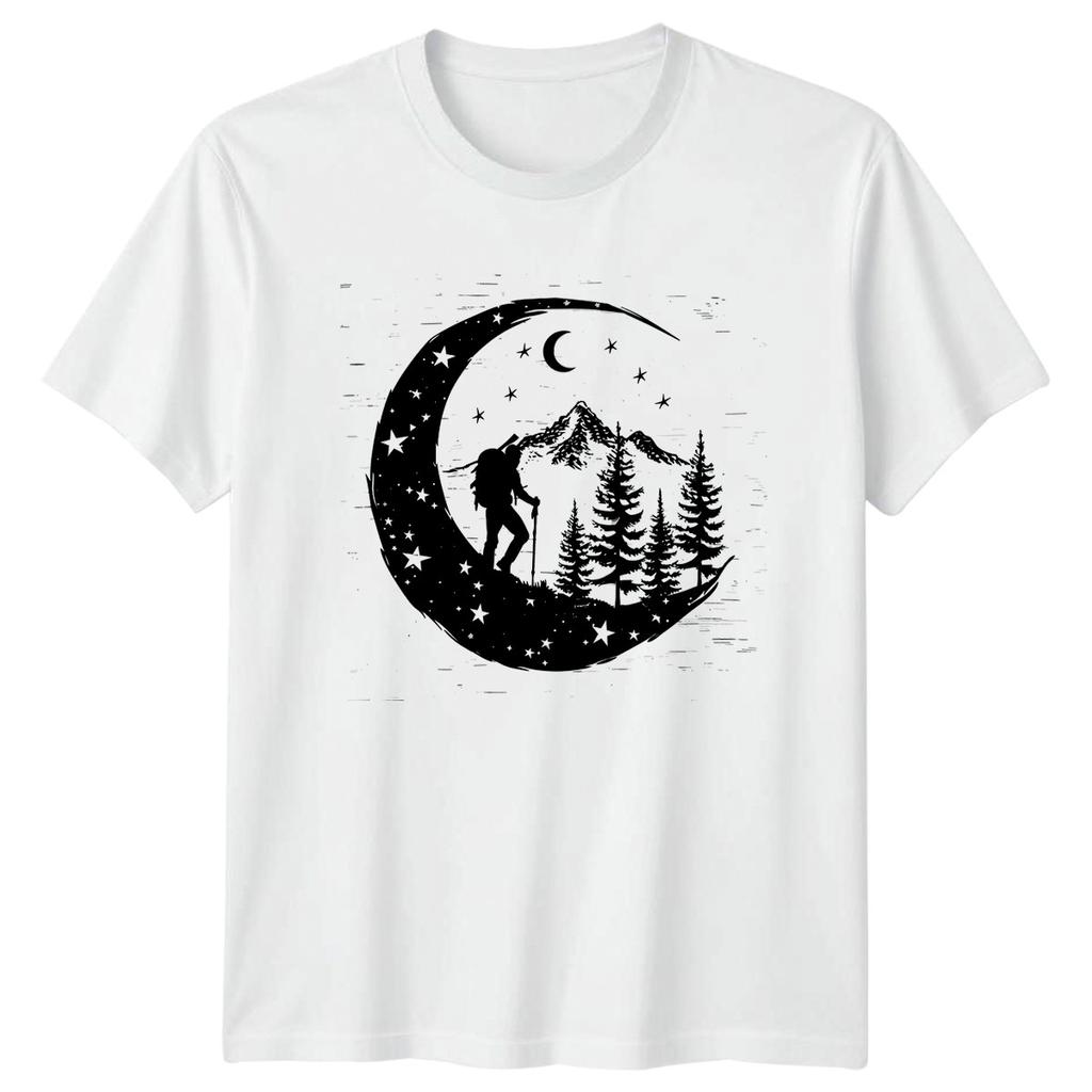 Night Sky Mountain Hiker Design T-Shirt Hiking Camping Outdoor Adventure Gift