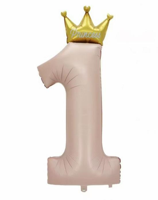 1st Birthday Blue Crown & Balloon Set for Boys or Pink Number Party Decor for Girls
