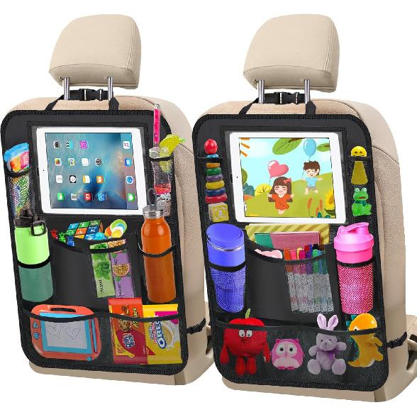 2 Pack Car Backseat Organizer, Car Seat Organizer Kick Mats Back Seat Protector With 11  Tablet Holder, Car Storage Organizer For Kids,10 Storage