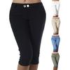 Women Pants Solid Color Mid Waist Button All Match Pocket Skinny Summer Slim-fitting Stretchy Pants Streetwear