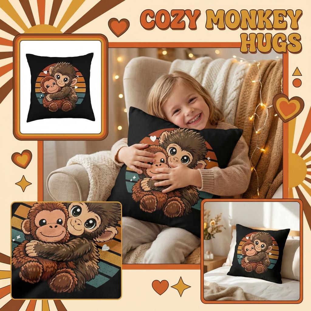 Cute Monkey Hugging Plush Toy Pillow Cover Soft Decorative Throw Pillowcase for Sofa Bed Kids Room Animal Lover Gift