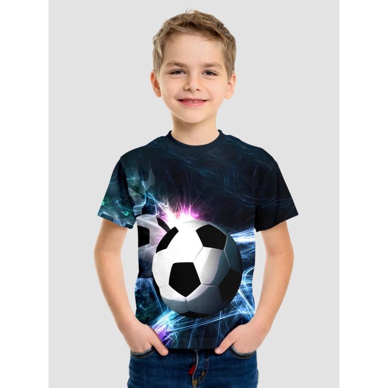 

Летний топ с круглым вырезом и принтом в виде 3D-футбола, модные повседневные футболки с короткими рукавами для мальчиков 170