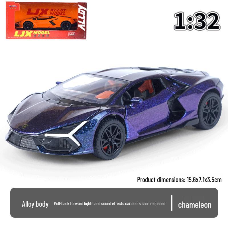 1:32 Lamborghini Revuelto Sports Car Model - Alloy, Scissor Doors, Sound & Light, Pull-back Simulation.